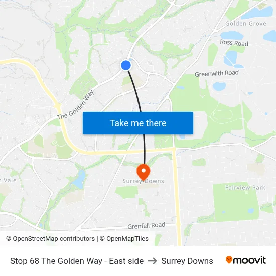 Stop 68 The Golden Way - East side to Surrey Downs map