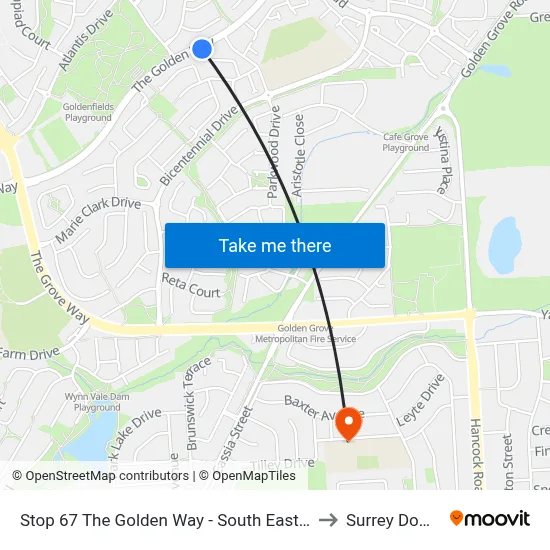 Stop 67 The Golden Way - South East side to Surrey Downs map