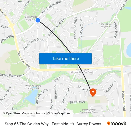 Stop 65 The Golden Way - East side to Surrey Downs map