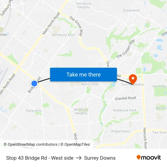 Stop 43 Bridge Rd - West side to Surrey Downs map
