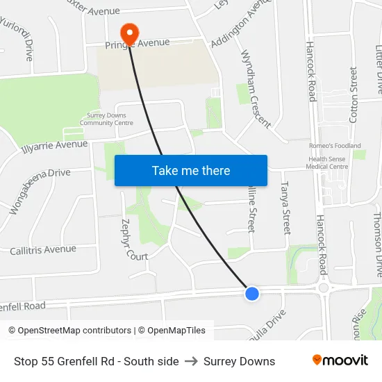 Stop 55 Grenfell Rd - South side to Surrey Downs map