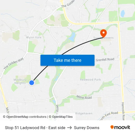 Stop 51 Ladywood Rd - East side to Surrey Downs map