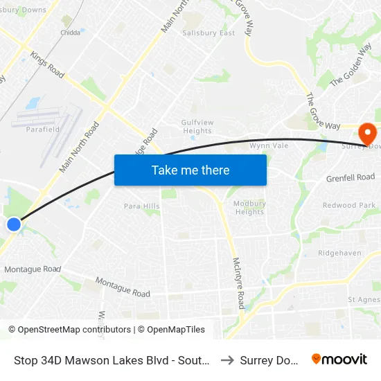Stop 34D Mawson Lakes Blvd - South side to Surrey Downs map