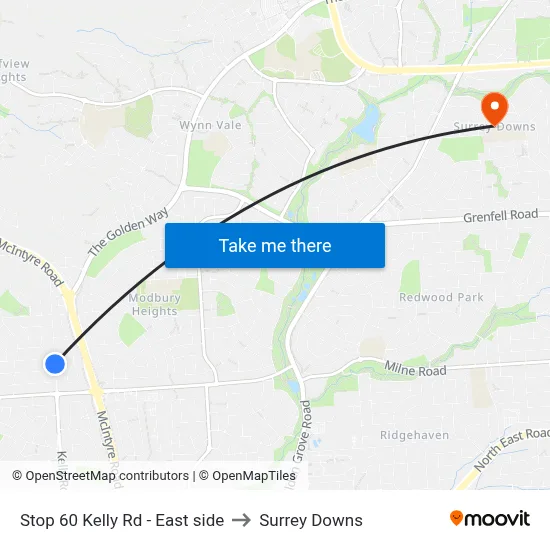 Stop 60 Kelly Rd - East side to Surrey Downs map
