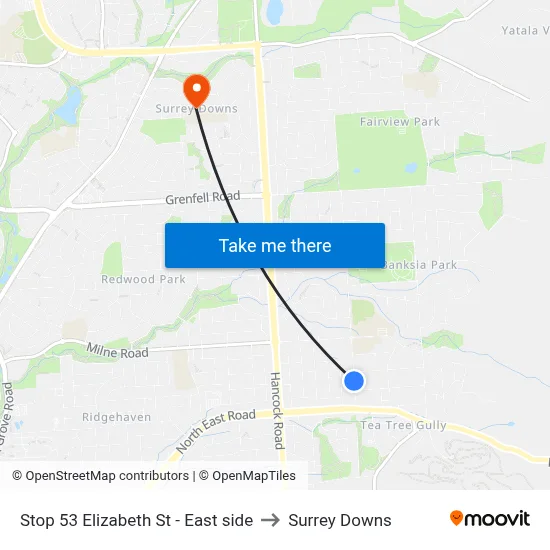 Stop 53 Elizabeth St - East side to Surrey Downs map
