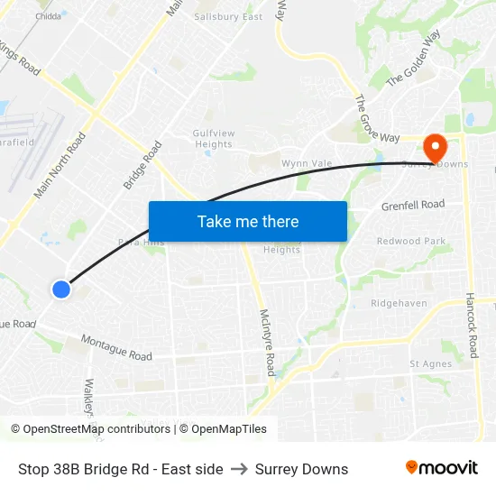 Stop 38B Bridge Rd - East side to Surrey Downs map