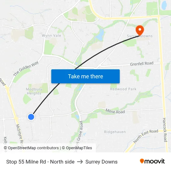 Stop 55 Milne Rd - North side to Surrey Downs map