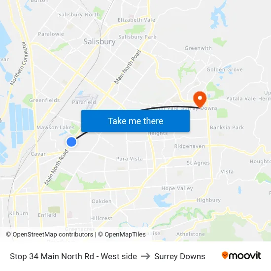 Stop 34 Main North Rd - West side to Surrey Downs map