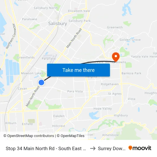 Stop 34 Main North Rd - South East side to Surrey Downs map