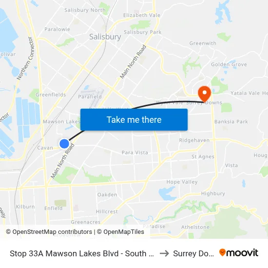 Stop 33A Mawson Lakes Blvd - South West side to Surrey Downs map