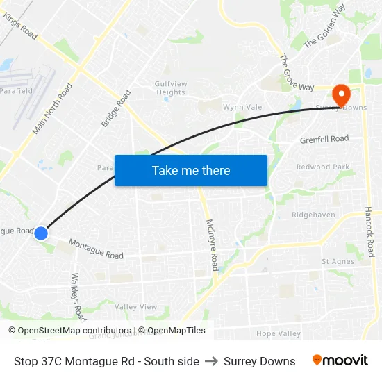 Stop 37C Montague Rd - South side to Surrey Downs map