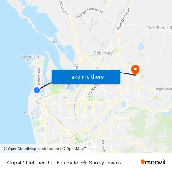Stop 47 Fletcher Rd - East side to Surrey Downs map