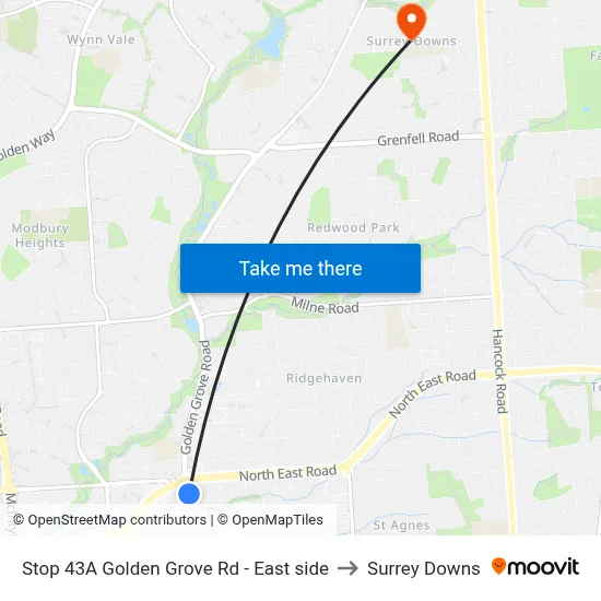 Stop 43A Golden Grove Rd - East side to Surrey Downs map