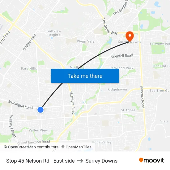 Stop 45 Nelson Rd - East side to Surrey Downs map