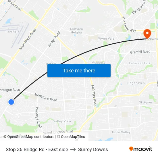 Stop 36 Bridge Rd - East side to Surrey Downs map