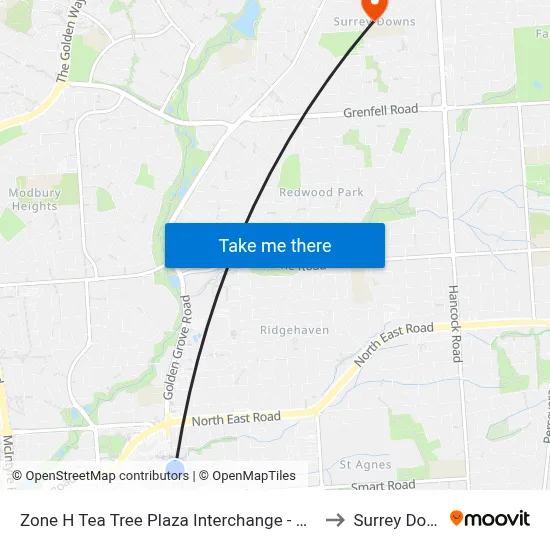 Zone H Tea Tree Plaza Interchange - West side to Surrey Downs map