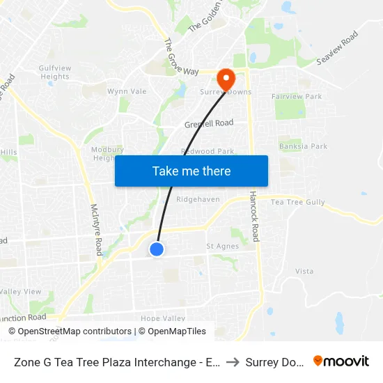 Zone G Tea Tree Plaza Interchange - East side to Surrey Downs map