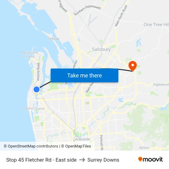 Stop 45 Fletcher Rd - East side to Surrey Downs map