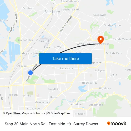 Stop 30 Main North Rd - East side to Surrey Downs map
