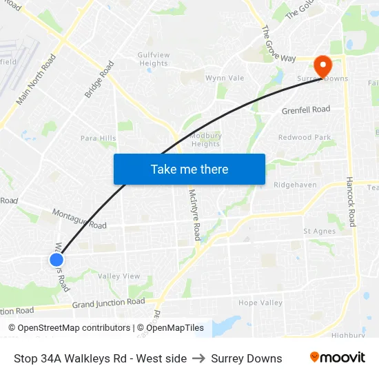 Stop 34A Walkleys Rd - West side to Surrey Downs map