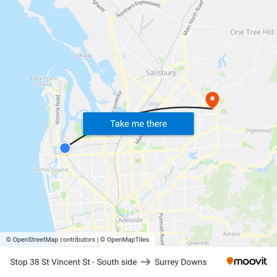 Stop 38 St Vincent St - South side to Surrey Downs map