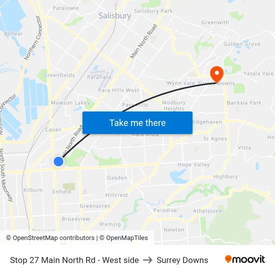 Stop 27 Main North Rd - West side to Surrey Downs map