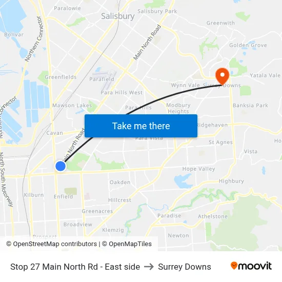 Stop 27 Main North Rd - East side to Surrey Downs map