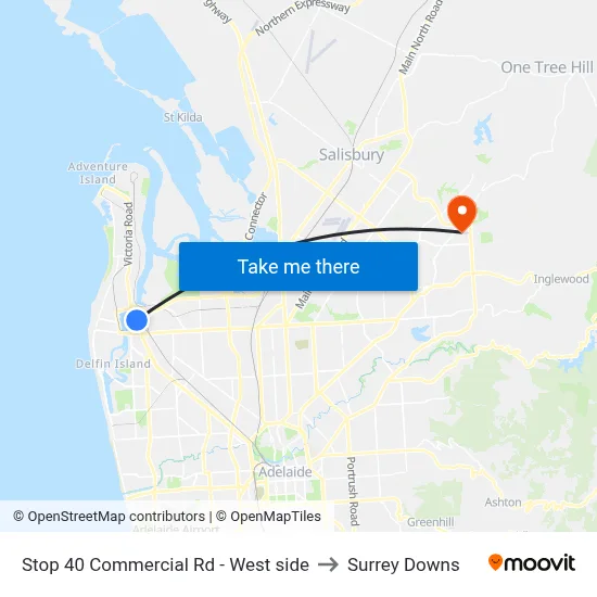 Stop 40 Commercial Rd - West side to Surrey Downs map