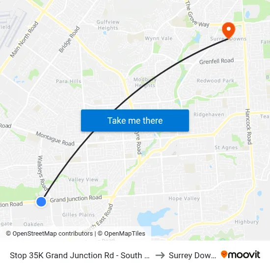 Stop 35K Grand Junction Rd - South side to Surrey Downs map