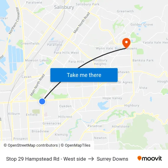 Stop 29 Hampstead Rd - West side to Surrey Downs map