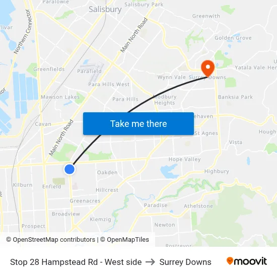Stop 28 Hampstead Rd - West side to Surrey Downs map