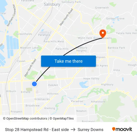 Stop 28 Hampstead Rd - East side to Surrey Downs map