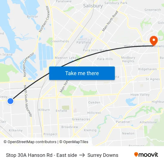 Stop 30A Hanson Rd - East side to Surrey Downs map