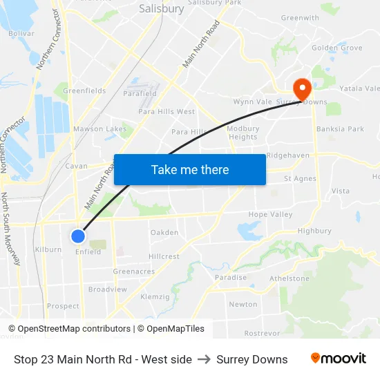 Stop 23 Main North Rd - West side to Surrey Downs map