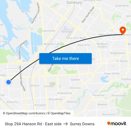 Stop 29A Hanson Rd - East side to Surrey Downs map