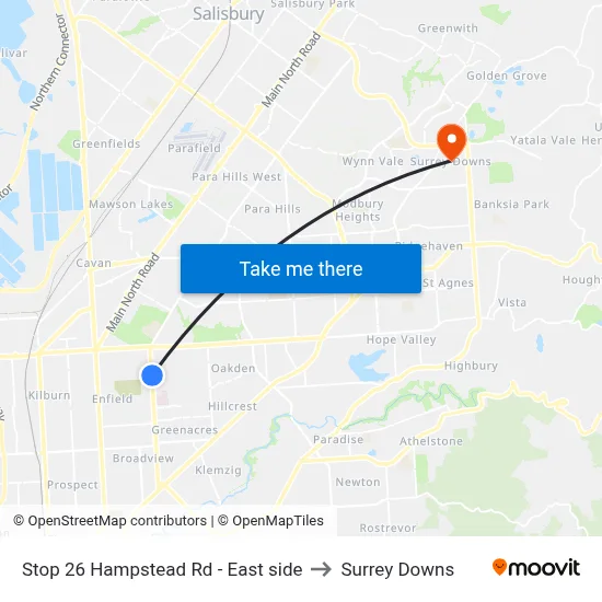 Stop 26 Hampstead Rd - East side to Surrey Downs map