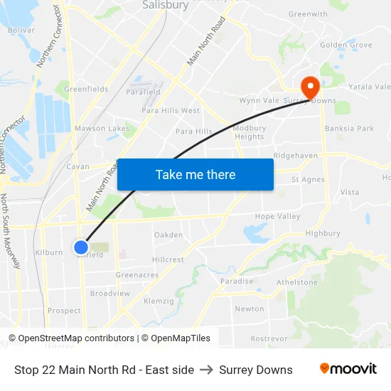 Stop 22 Main North Rd - East side to Surrey Downs map