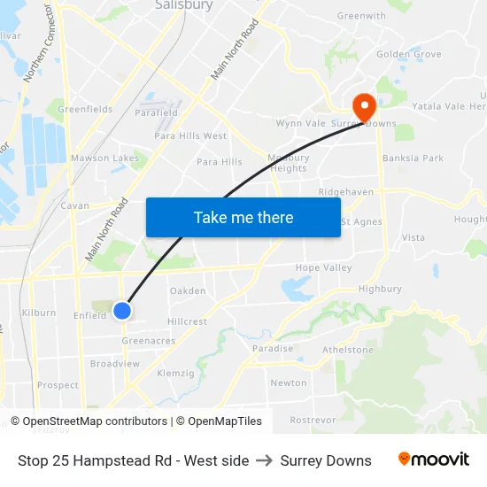 Stop 25 Hampstead Rd - West side to Surrey Downs map