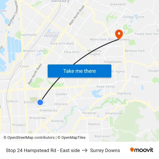 Stop 24 Hampstead Rd - East side to Surrey Downs map