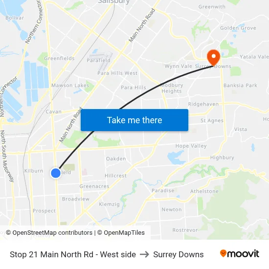 Stop 21 Main North Rd - West side to Surrey Downs map