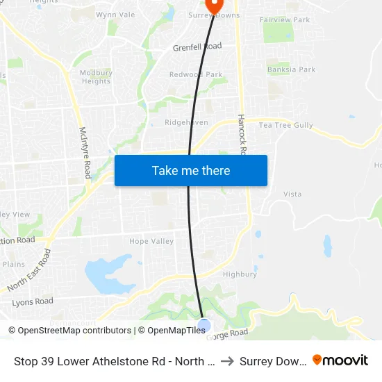 Stop 39 Lower Athelstone Rd - North side to Surrey Downs map