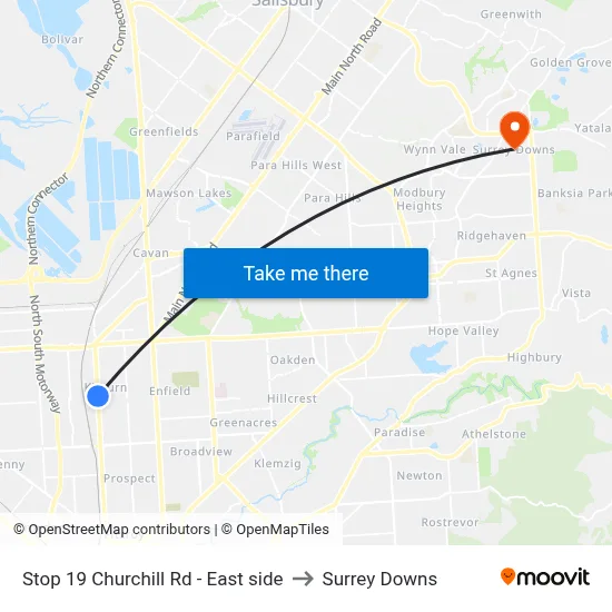 Stop 19 Churchill Rd - East side to Surrey Downs map
