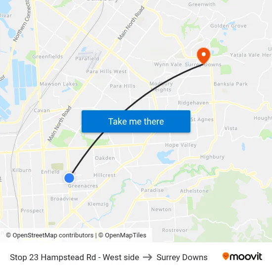 Stop 23 Hampstead Rd - West side to Surrey Downs map