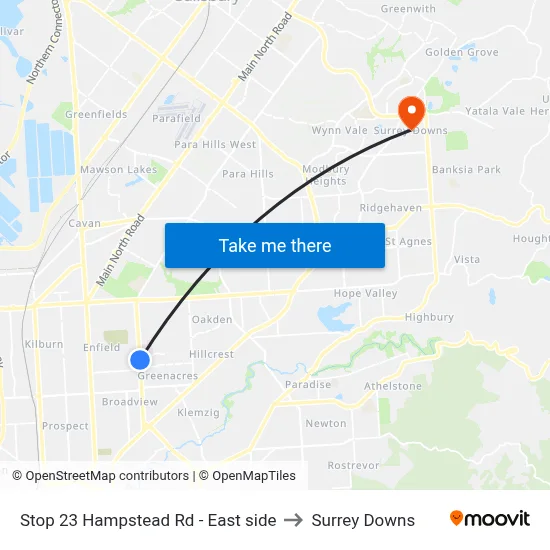 Stop 23 Hampstead Rd - East side to Surrey Downs map