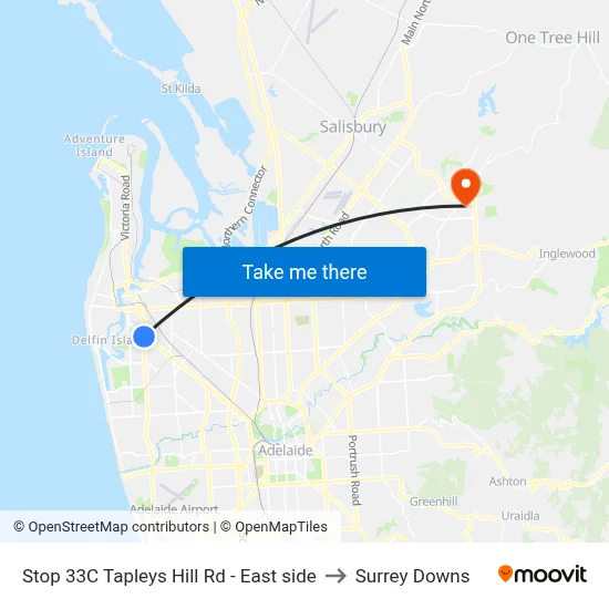 Stop 33C Tapleys Hill Rd - East side to Surrey Downs map