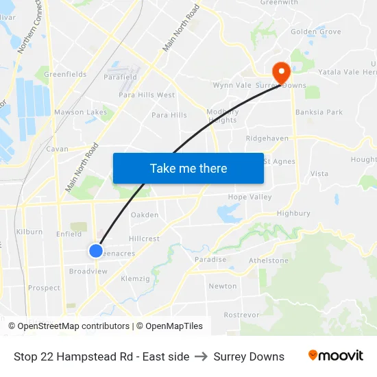 Stop 22 Hampstead Rd - East side to Surrey Downs map