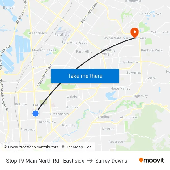 Stop 19 Main North Rd - East side to Surrey Downs map