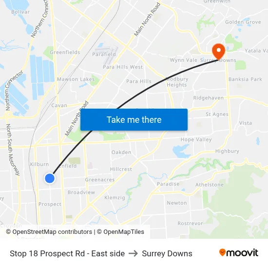 Stop 18 Prospect Rd - East side to Surrey Downs map