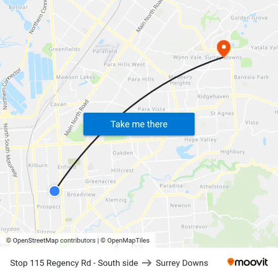 Stop 115 Regency Rd - South side to Surrey Downs map
