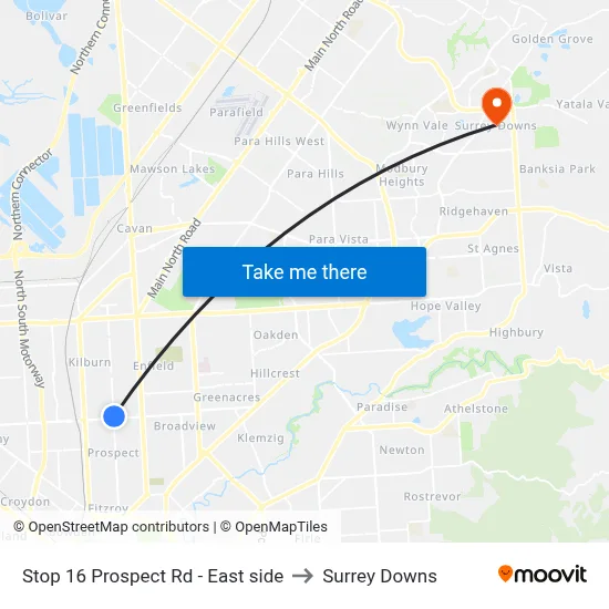 Stop 16 Prospect Rd - East side to Surrey Downs map